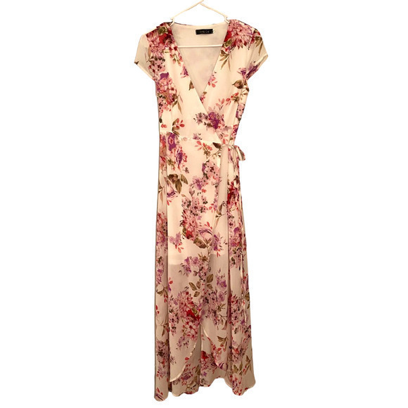 Wink Gal White Pink Floral Wrap Dress Romantic Wedding Summer Small‎ - Picture 5 of 12